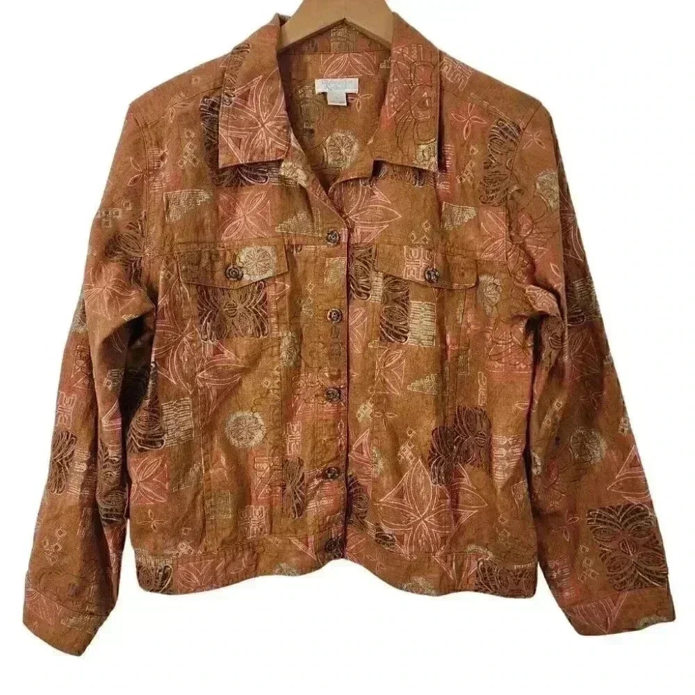 Christopher & Banks Floral Printed Bomber Jacket Women's L